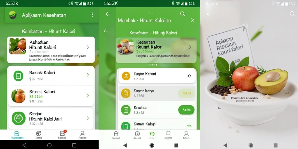 Tampilan antarmuka aplikasi 555ZK untuk hitung kalori harian.