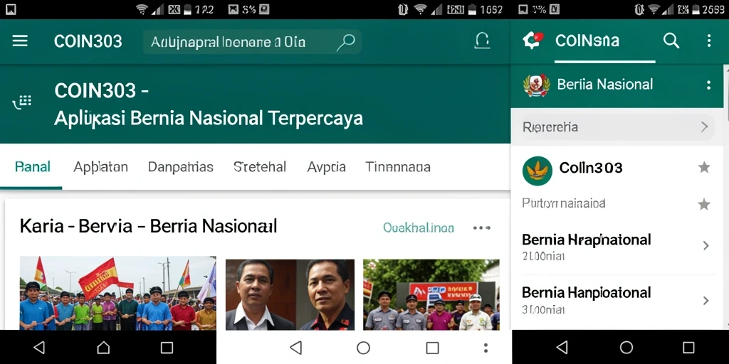 Contoh antarmuka aplikasi COIN303 dengan berita terkini.