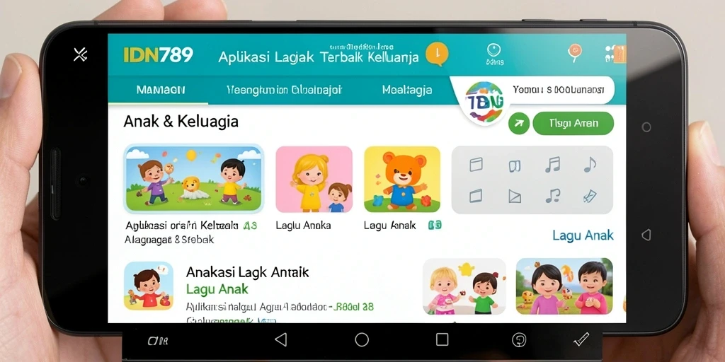 Antarmuka aplikasi IDN789 yang menarik untuk Lagu Anak.