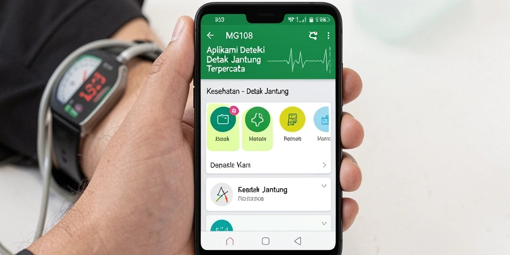 Tampilan antarmuka utama MG108 untuk pemantauan detak jantung.