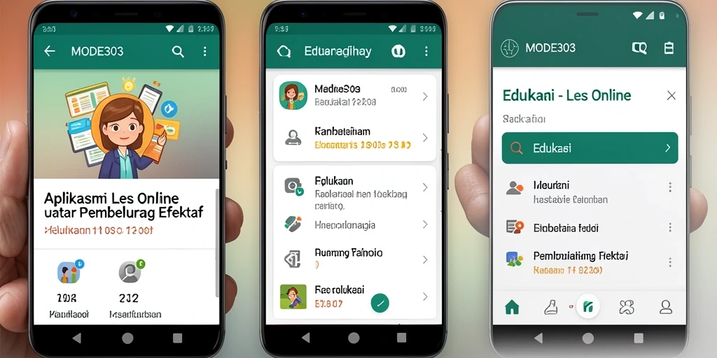 Antarmuka aplikasi MODE303 yang interaktif dan fungsional untuk Les Online.