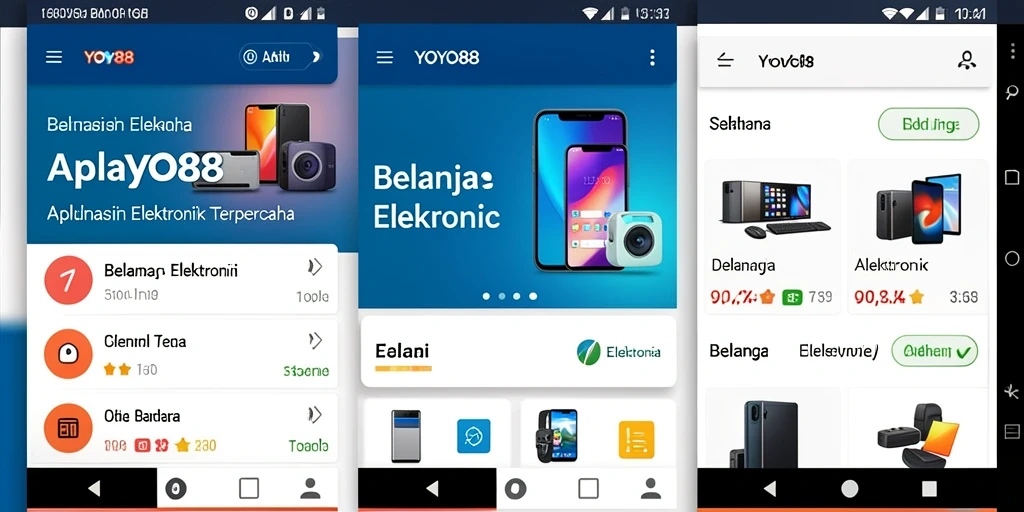 Screenshot utama antarmuka aplikasi YOYO88 untuk belanja elektronik.